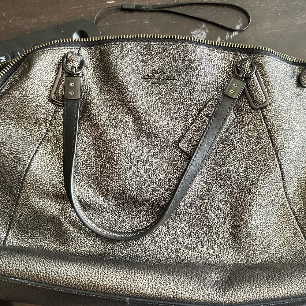 Coach Metallic Silver and Black Crossbody Bag